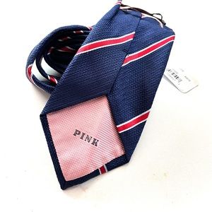 Thomas Pink Navy Blue & Red Lister Stripe Knit Woven Neck Tie NWT